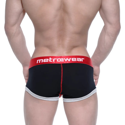 Black men’s briefs metroMalewear trio boxer black 3013-41 with red waistband metroMalewear logo and gray leg trim