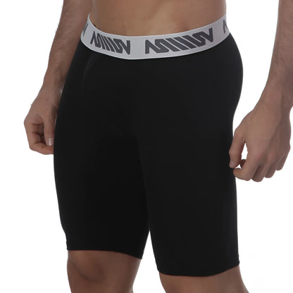 Black athletic shorts with gray mimov logo waistband metro malewear uphole long boxer black 3031-20