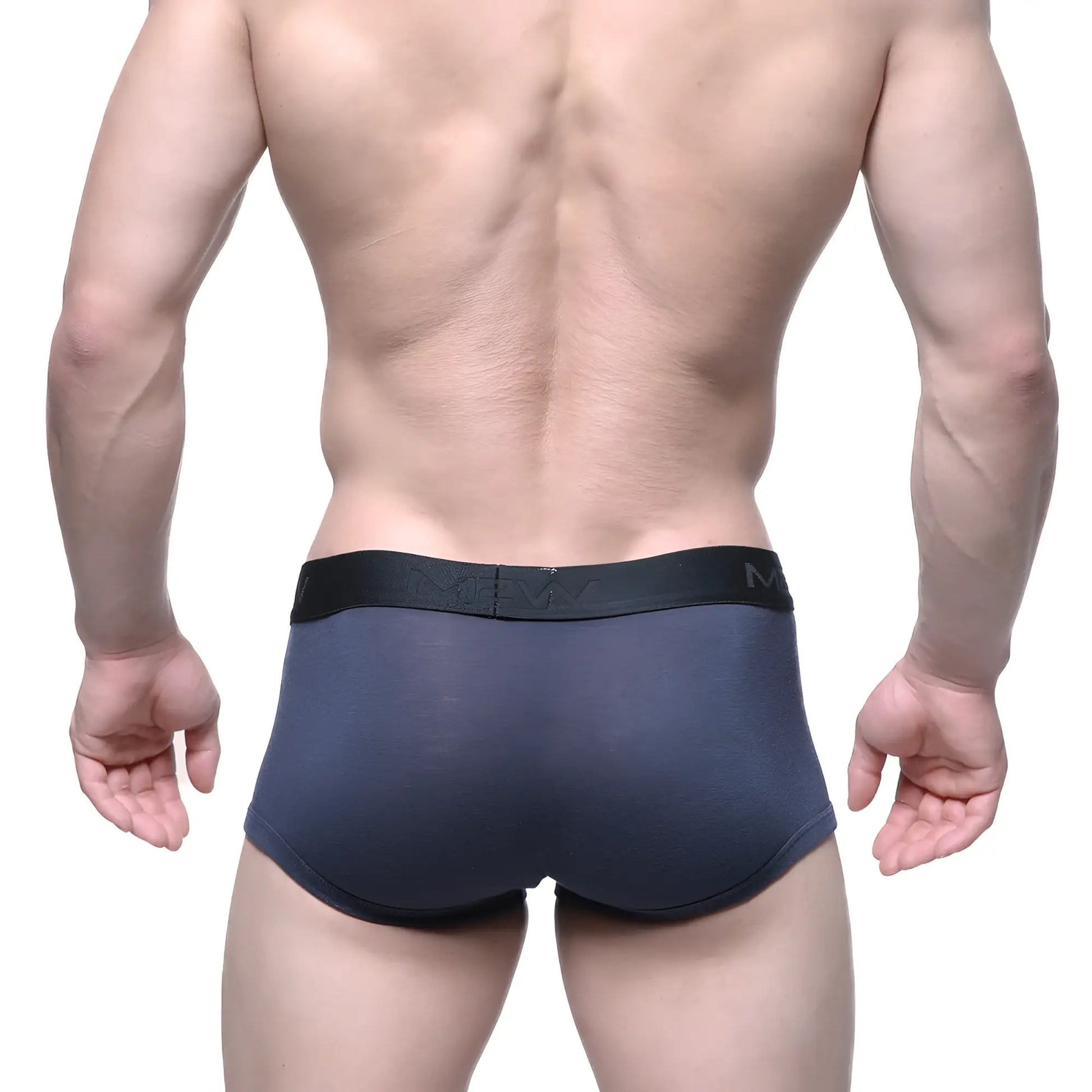 Dark gray men’s briefs with black elastic waistband and MetroMaleWear logo in charcoal metroshort boxer style