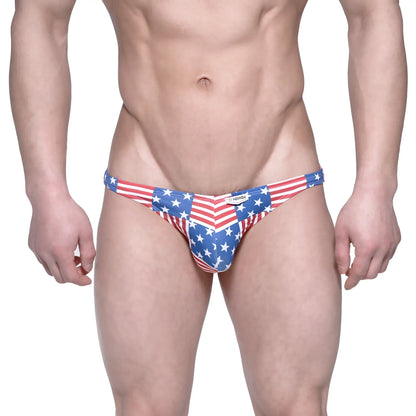 MetroMaleWear USA hip bikini briefs in red white and blue with American flag star and stripe pattern