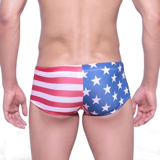 MetroMaleWear USA swim trunk 4938-90 featuring American flag-themed red white and blue swimwear for men