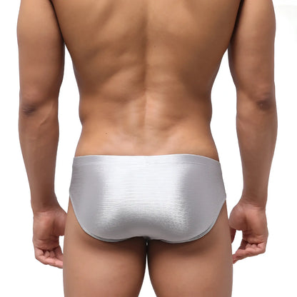 Metro male wear vasco hip brief titanium 5103-10 silver metallic textured shimmering finish briefs front side