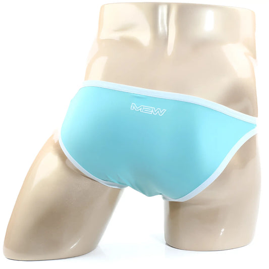Light blue Mew brand briefs with white trim from MetroMaleWear Verano Bikini pastel green 3606-07 collection
