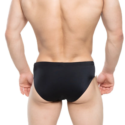 MetroMalewear versity swim brief black featuring smooth form-fitting design ideal for swimwear use