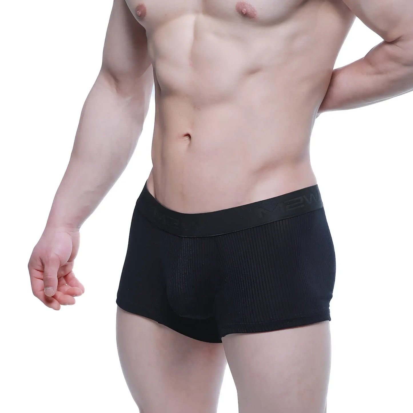 Black ribbed men’s boxer briefs with branded waistband metroMalewear Voltz boxer brief black 2122-22 front view