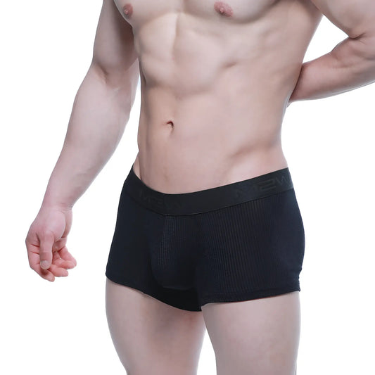 Black ribbed men’s boxer briefs with branded waistband metroMalewear Voltz boxer brief black 2122-22 front view