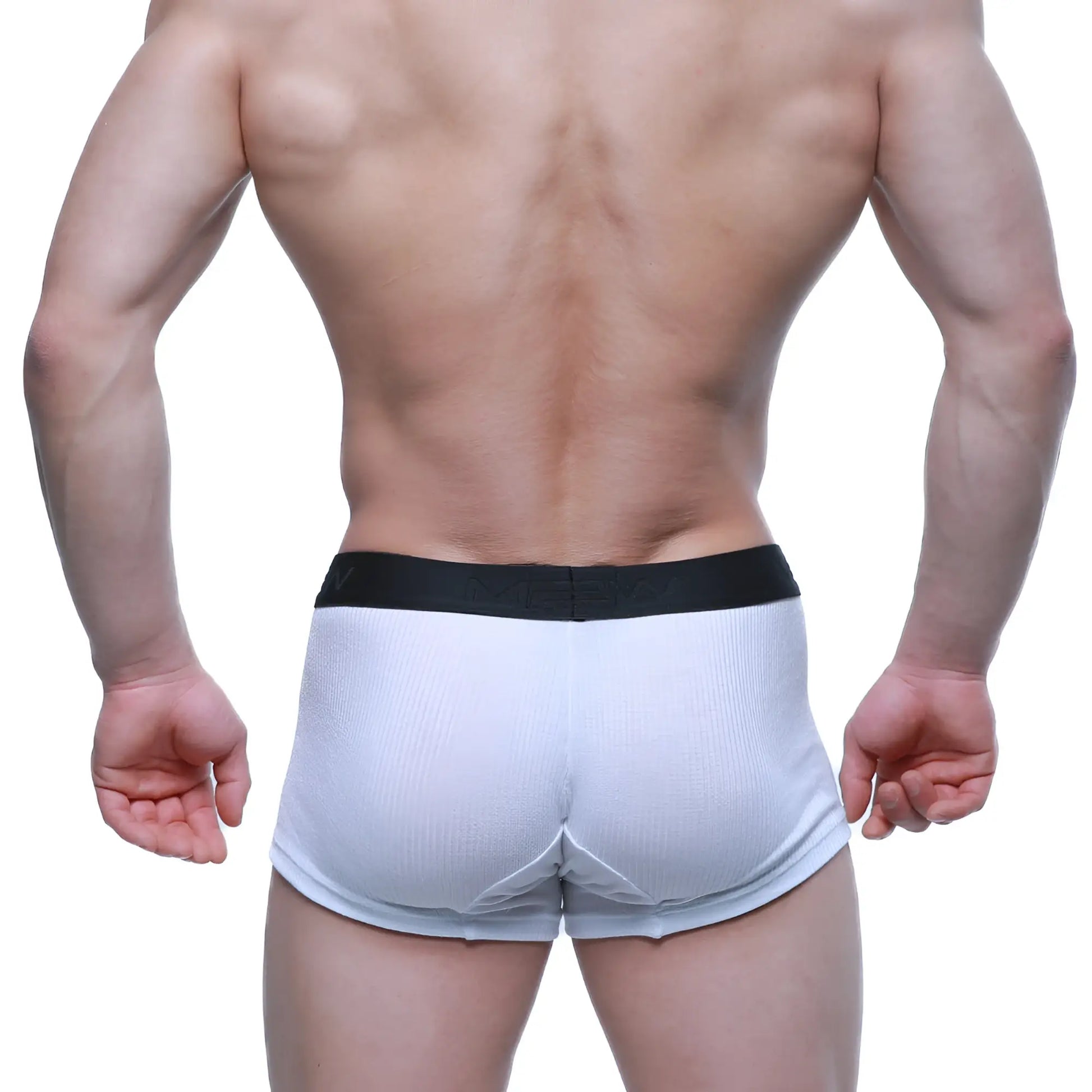 White ribbed cotton boxer briefs with black elastic waistband metro male wear voltz boxer brief white 2122-05 front view