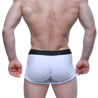 White ribbed cotton boxer briefs with black elastic waistband metro male wear voltz boxer brief white 2122-05 front view