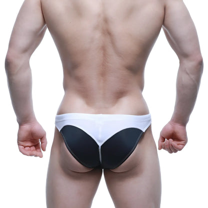 MetroMaleWear WAHOO swim bikini black 4989-20 with two-tone white and black sleek contoured briefs design