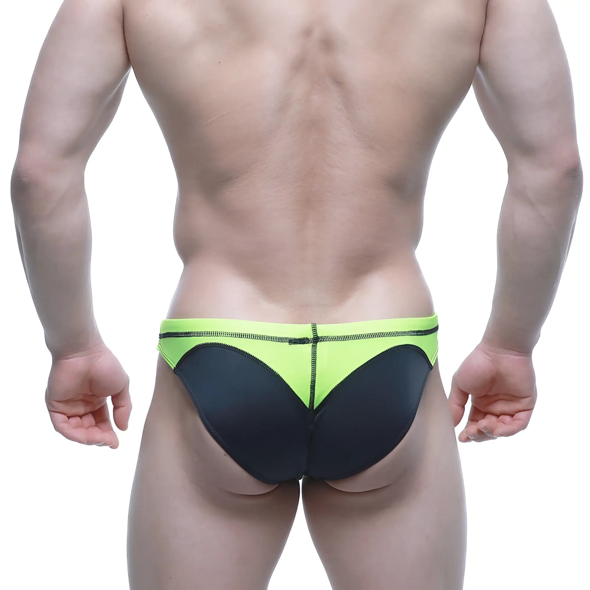 MetroMaleWear WAHOO neon green and black athletic swim bikini briefs with bold contrasting design for active use