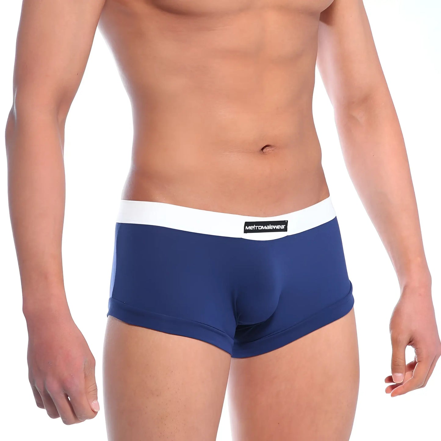 Navy blue briefs with white waistband featuring metromalewear brand label metro malewear waistband boxster dark blue 2110 28