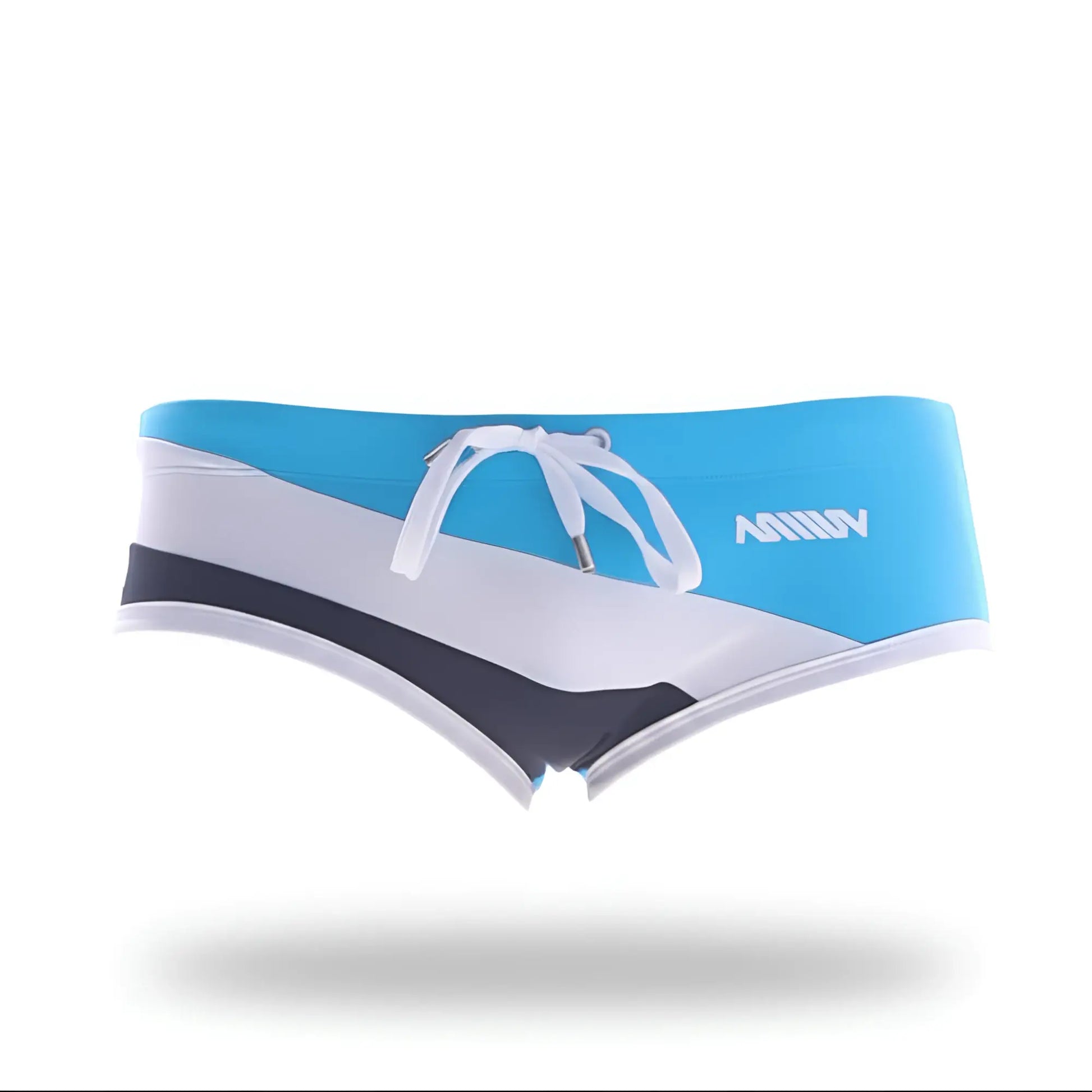 MetroMaleWear wave swim brief in turquoise with blue white and black stripes and a drawstring waistband