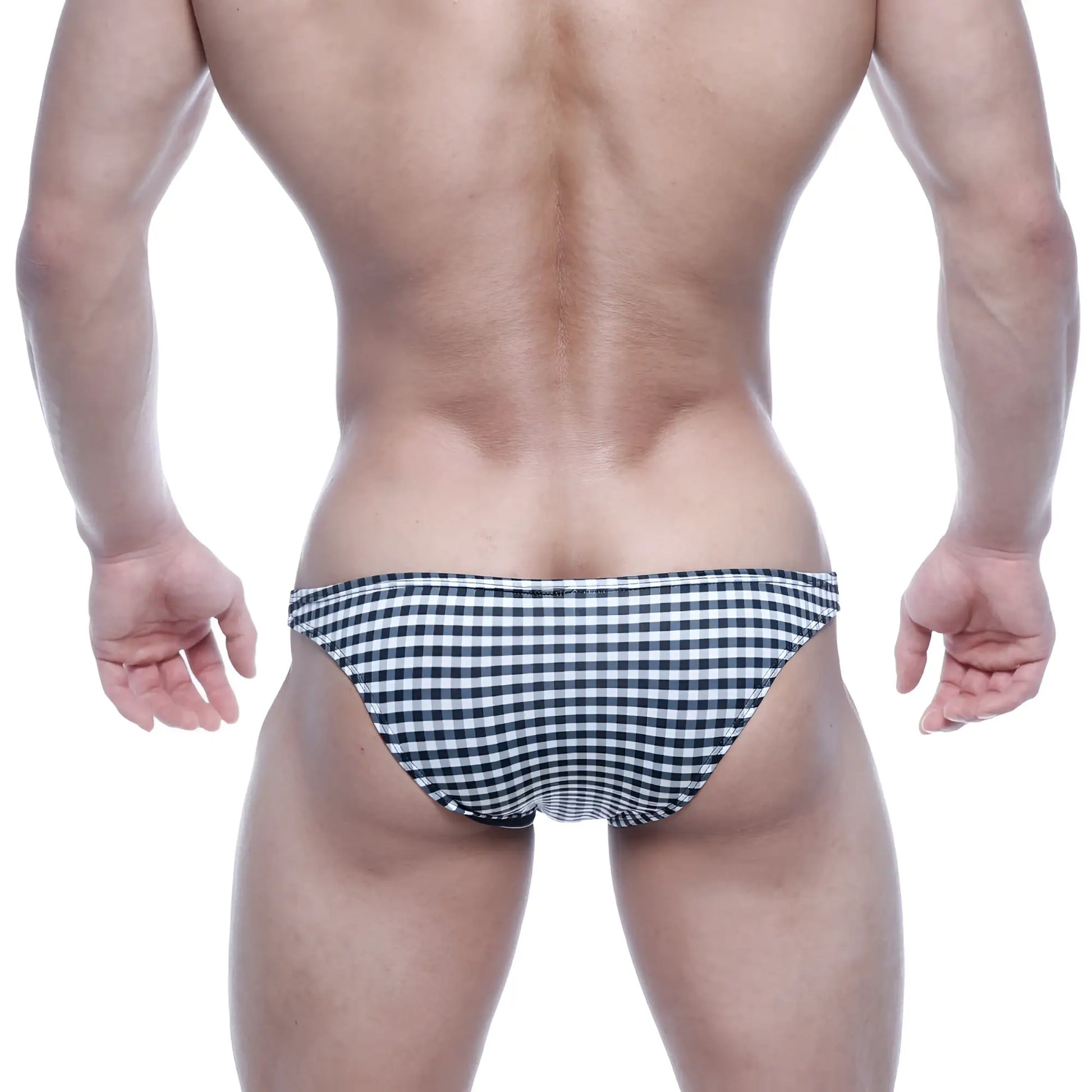 Black and white checkered swim trunks MetroMaleWear Xtreme Bikini black plaid 6005-41 for beachwear