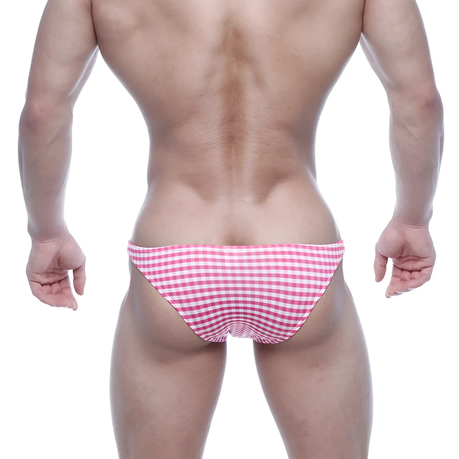 MetroMaleWear Xtreme bikini briefs in pink and white gingham plaid pattern made of soft breathable fabric