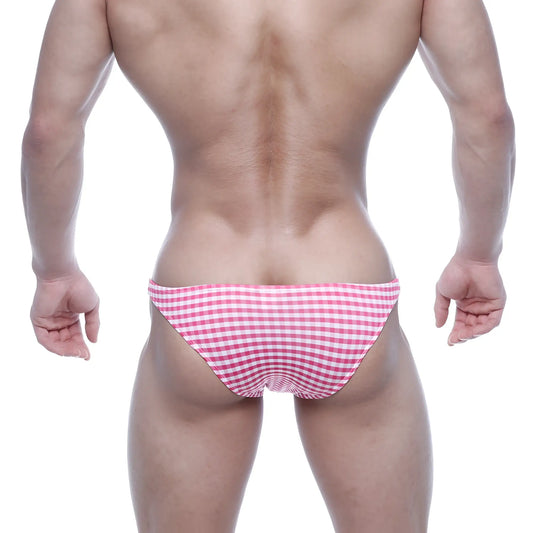 MetroMaleWear Xtreme bikini briefs in pink and white gingham plaid pattern made of soft breathable fabric