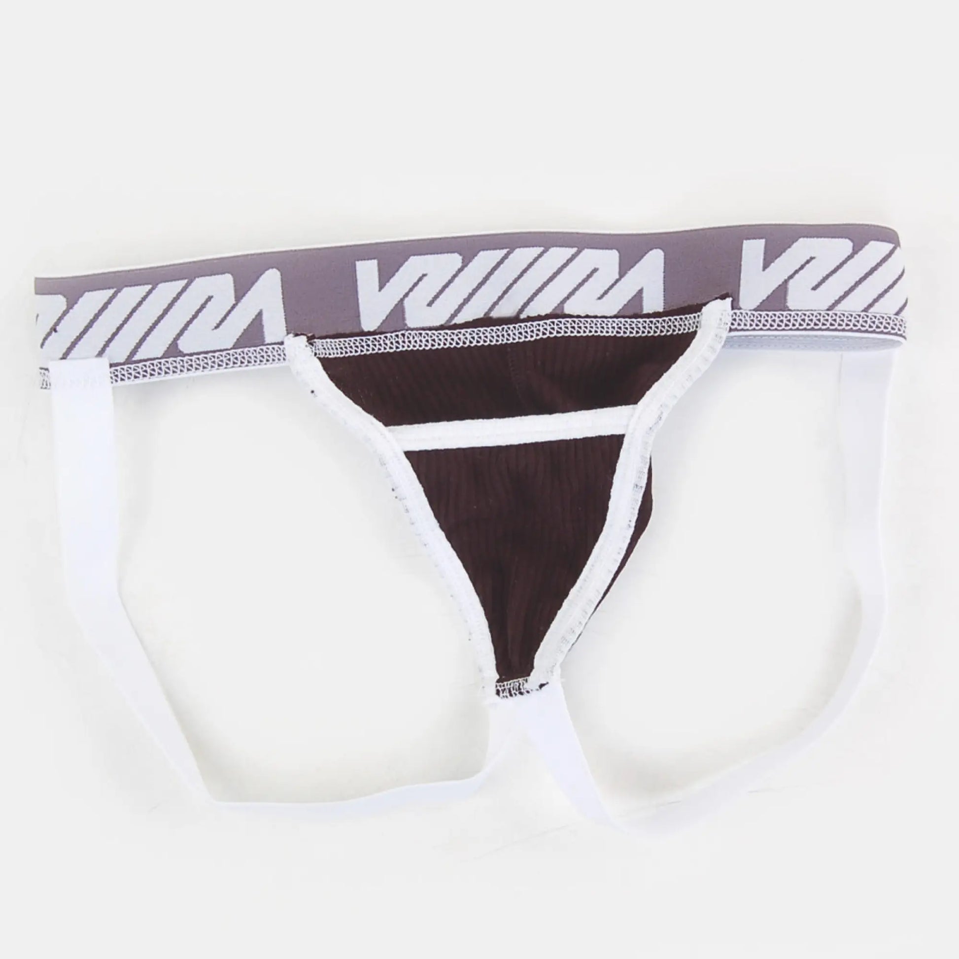 Black and white athletic briefs with gray waistband featuring viiim logo metro male wear magic jock strap black 2911-20