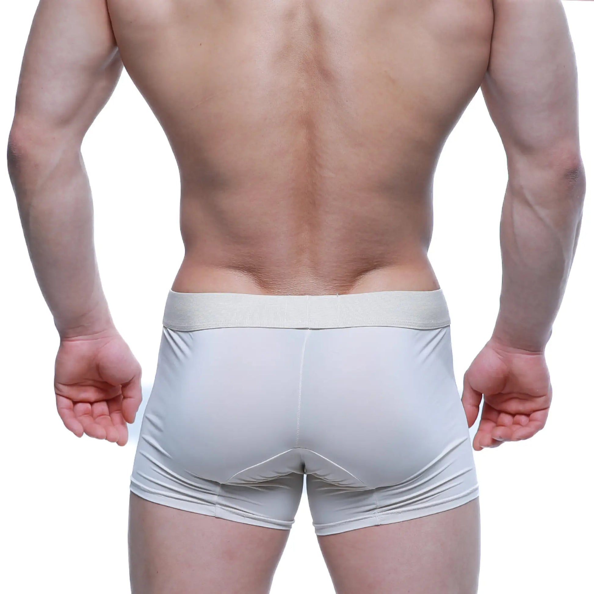 White athletic briefs with matching elastic waistband by metroMalewear model maintenant boxer brief beige 2122-04