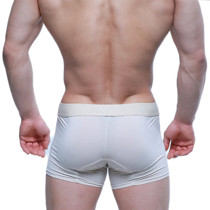 White athletic briefs with matching elastic waistband by metroMalewear model maintenant boxer brief beige 2122-04