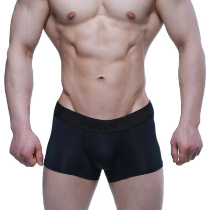 Black mens boxer briefs with black elastic waistband and subtle nevv branding metro malewear maintenant 2122-20