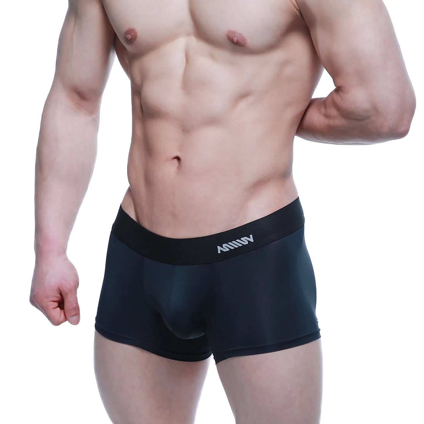 Black mens briefs with sleek form fitting design and amuuv embroidered white waistband from metromalewear maintenant boxer brief intense 2122-21