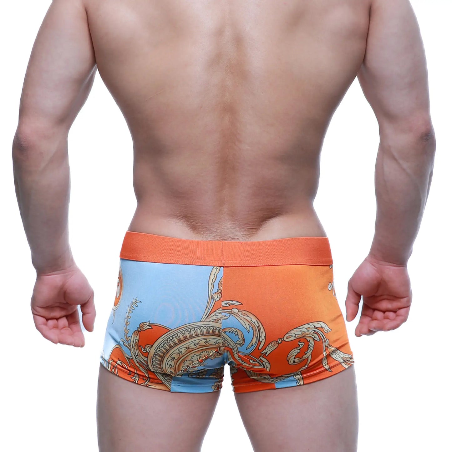 MetroMaleWear Maintenant boxer brief orange 2122-68 with orange and light blue paisley patterned fabric