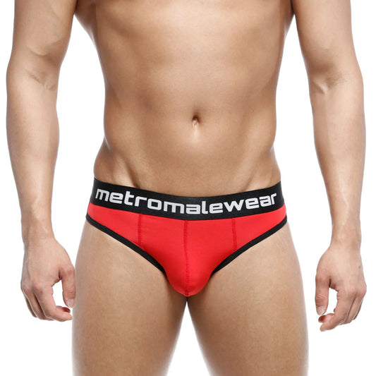MetroMaleWear Martini brief in red and black with a sleek, form-fitting design for comfortable everyday wear