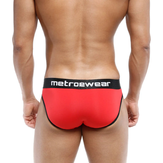 Red metrowear brief with black trim and waistband metroMalewear martini brief red 3103-12 in soft fabric
