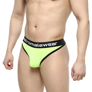 MetroMaleWear martini thong neon green bright neon green with black trim and branded waistband for men