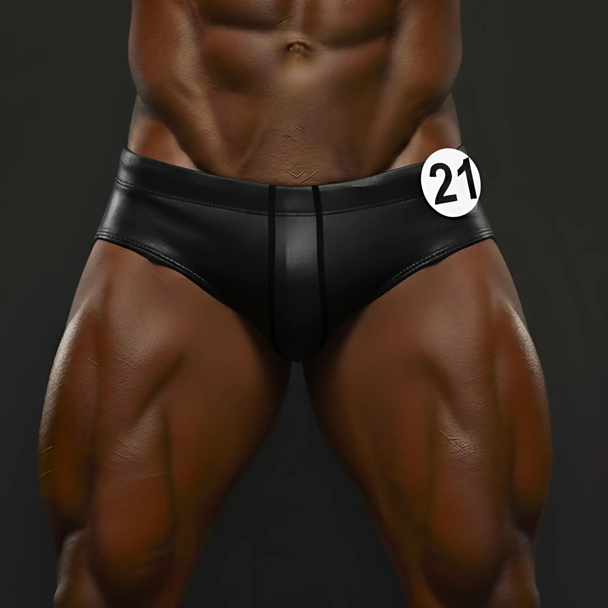 Black leather briefs with sleek form-fitting design and central seam detail metro male wear masculino swim bikini black