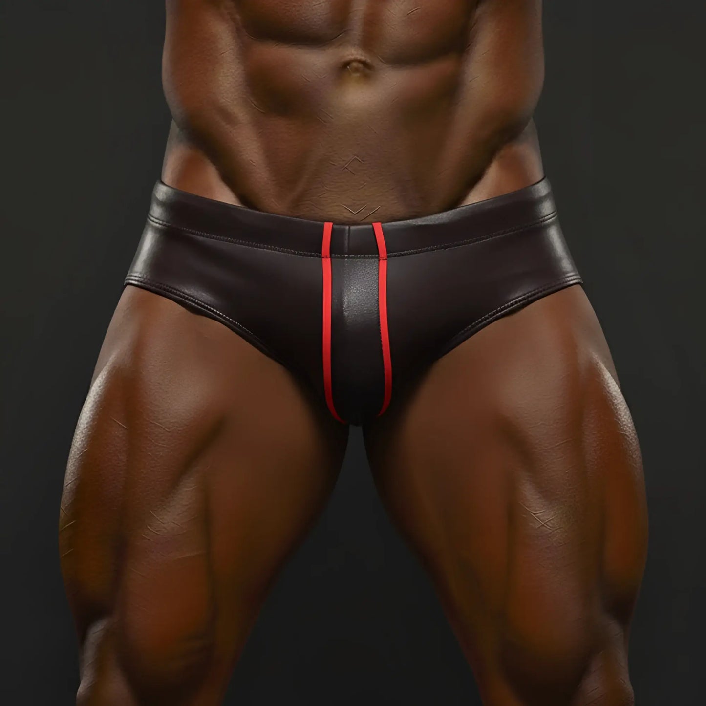 MetroMaleWear Masculino swim bikini red 4922-31 black leather briefs with bold red vertical stripe down center