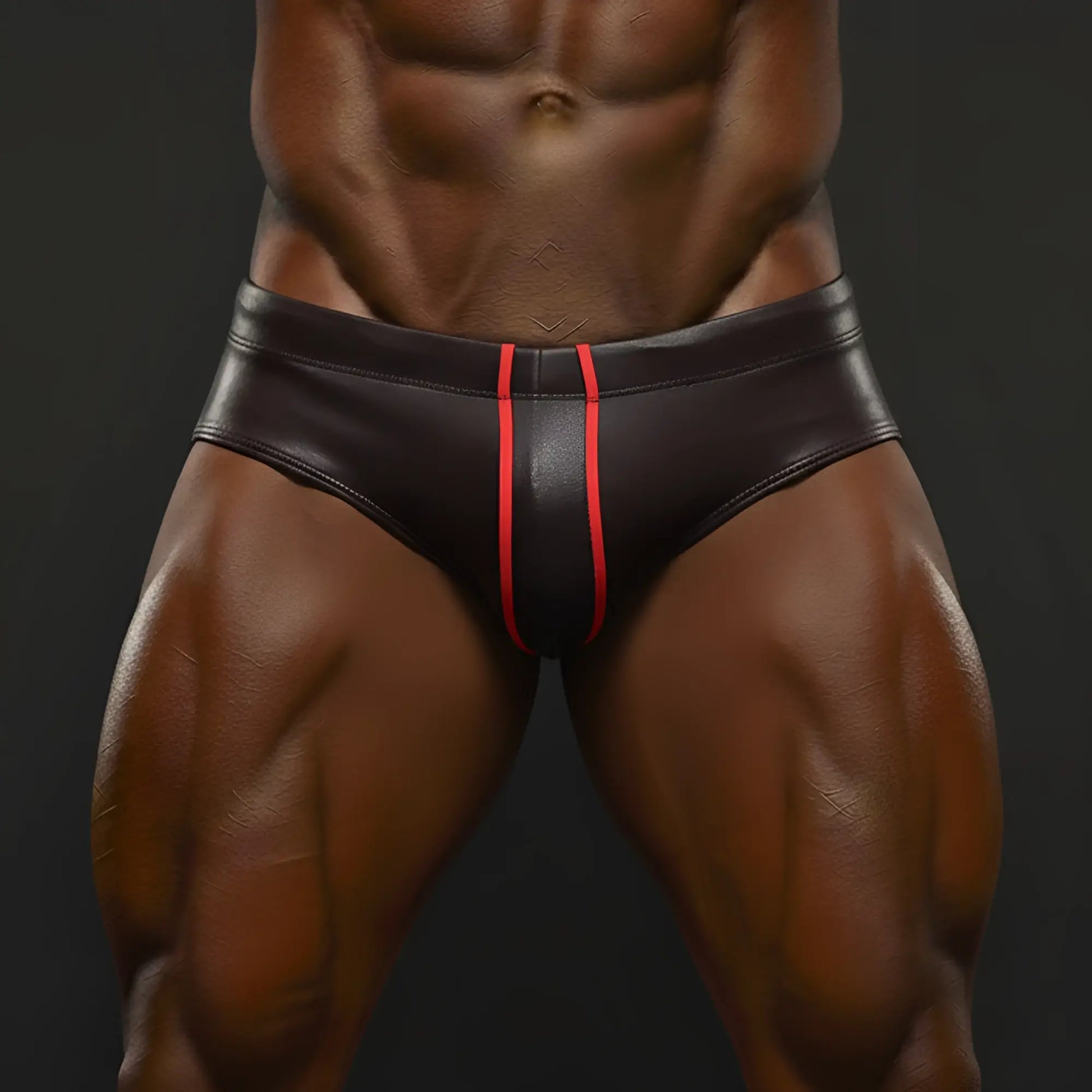 MetroMaleWear Masculino swim bikini red 4922-31 black leather briefs with bold red vertical stripe down center