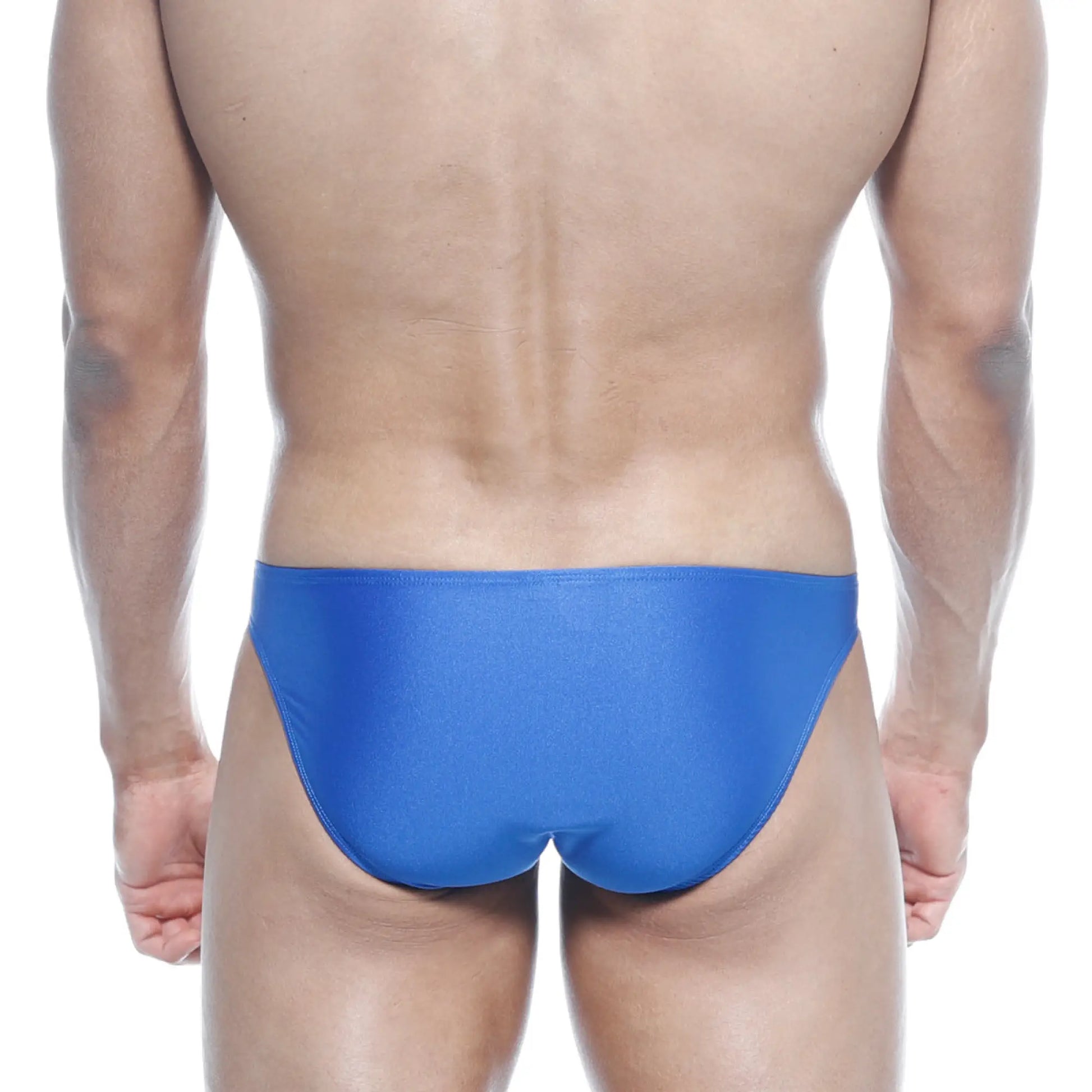 Bright blue metroMalewear max bulge bikini one-piece swim trunks with sleek smooth form-fitting design