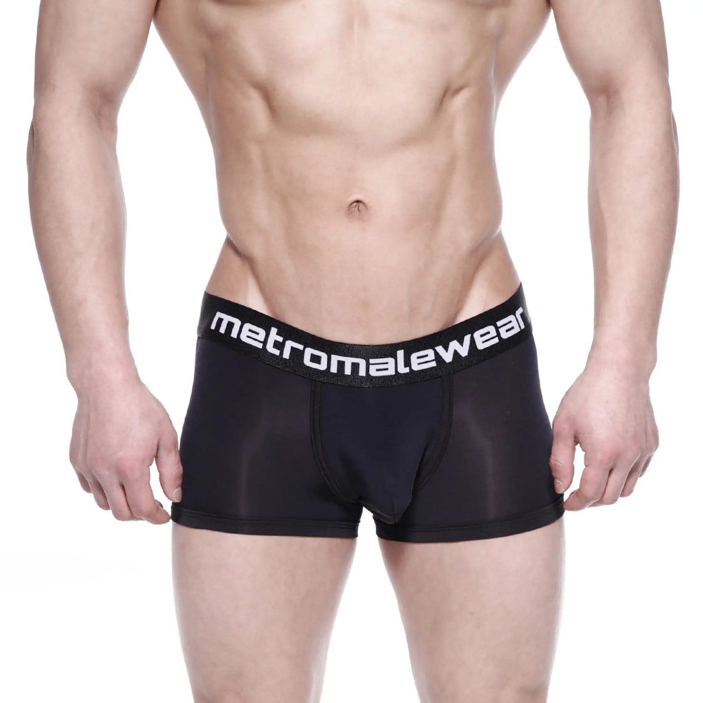 Black mesh metroMalewear max bulge boxer brief with white logo waistband in black design model 1513-20
