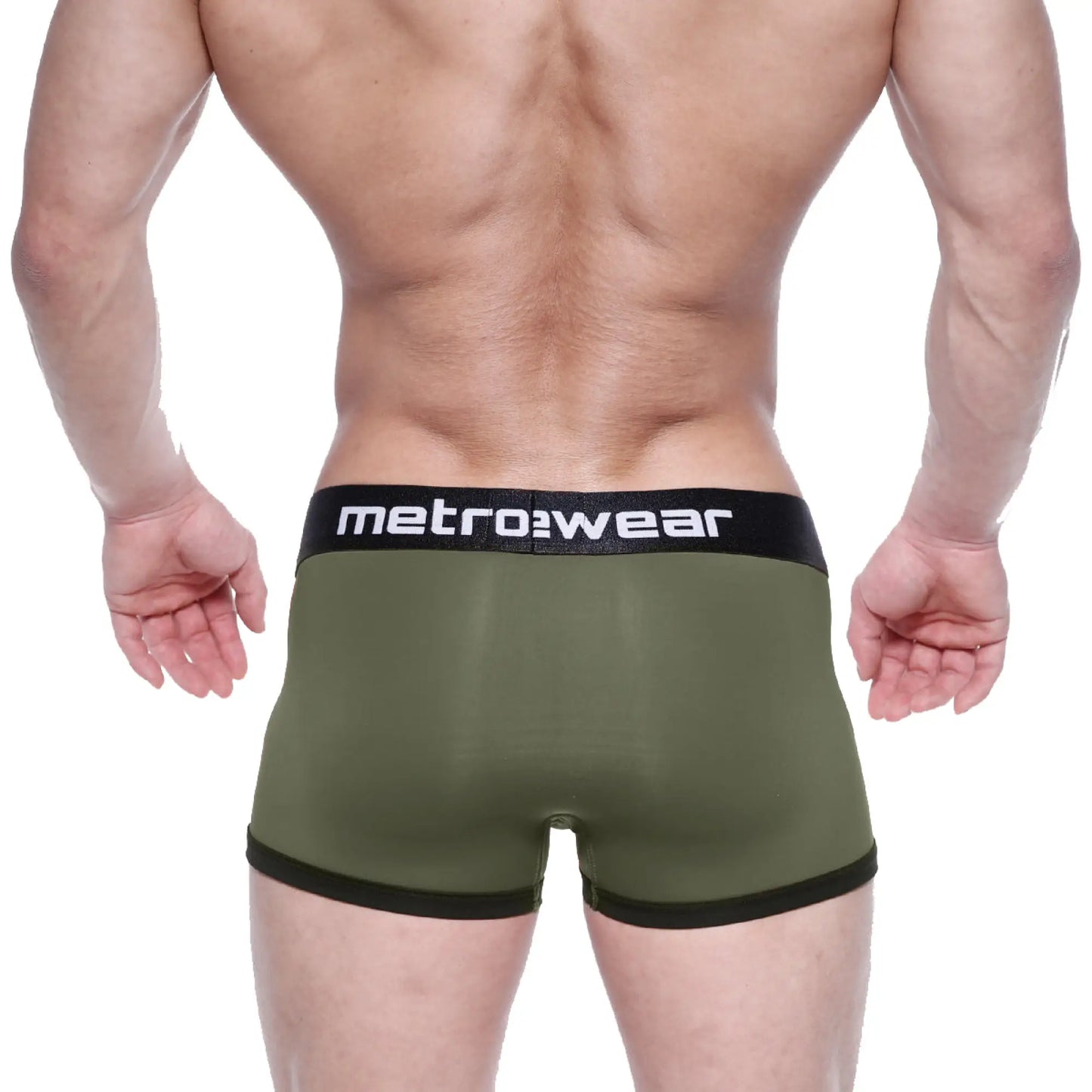 MetroMalewear max bulge boxer brief green 1513-26 olive green briefs with black elastic waistband and metrowear branding