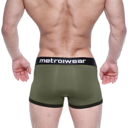 MetroMalewear max bulge boxer brief green 1513-26 olive green briefs with black elastic waistband and metrowear branding