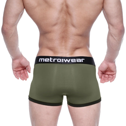 MetroMalewear max bulge boxer brief green 1513-26 olive green briefs with black elastic waistband and metrowear branding