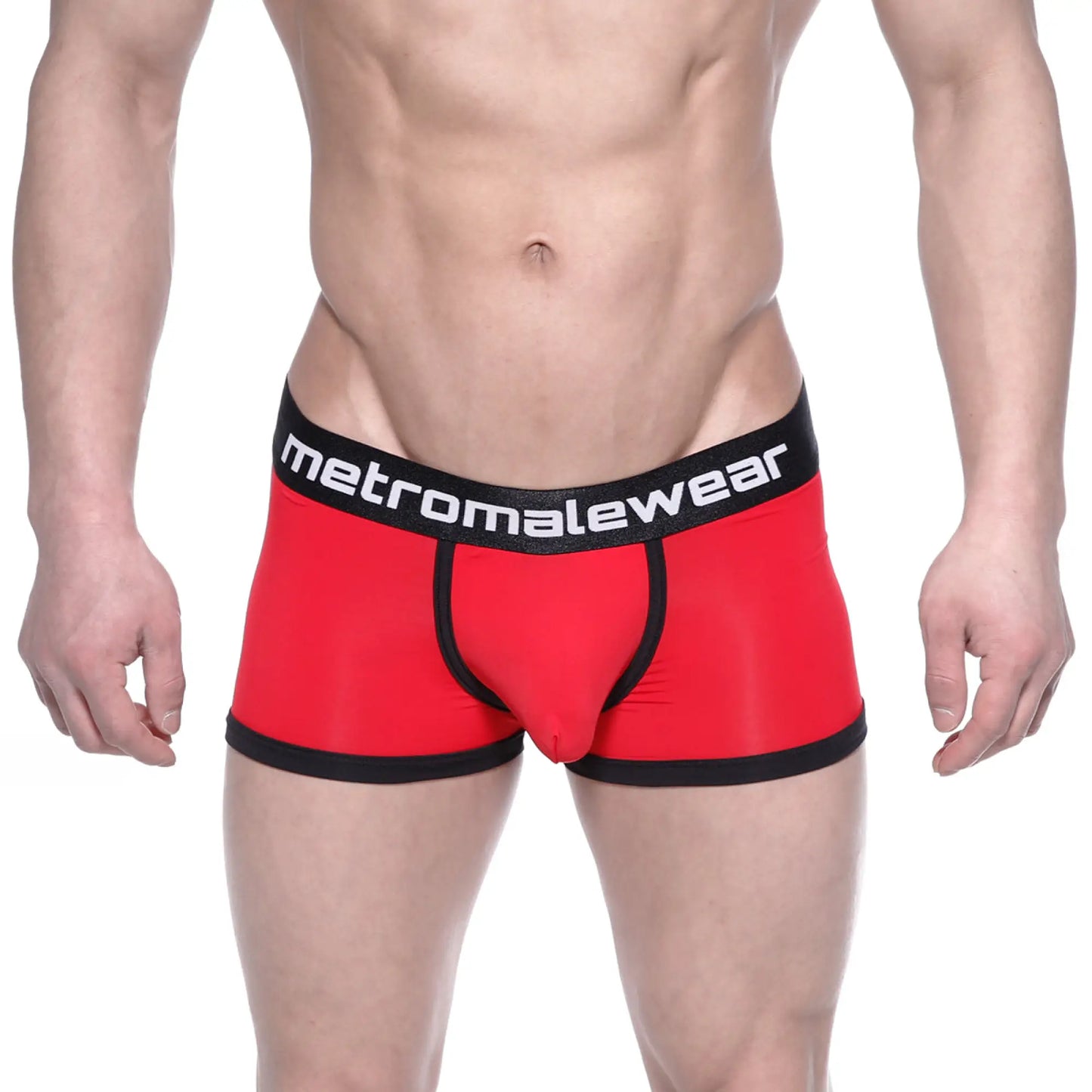 Red and black metro male wear max bulge boxer briefs with sleek form fitting design for comfortable daily wear