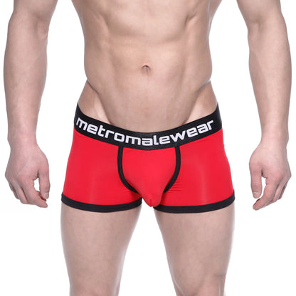 Red and black metro male wear max bulge boxer briefs with sleek form fitting design for comfortable daily wear