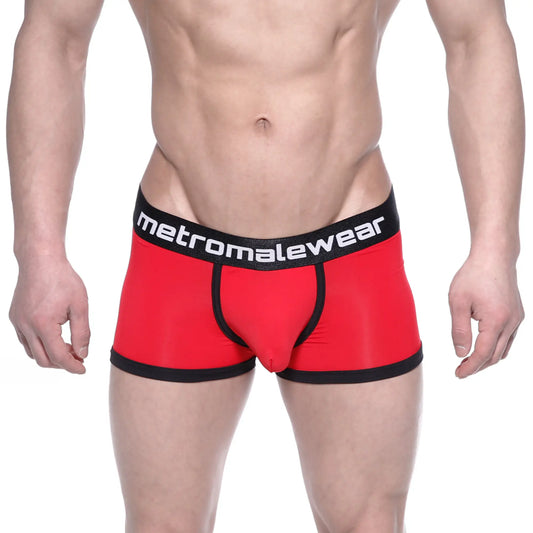 Red and black metro male wear max bulge boxer briefs with sleek form fitting design for comfortable daily wear