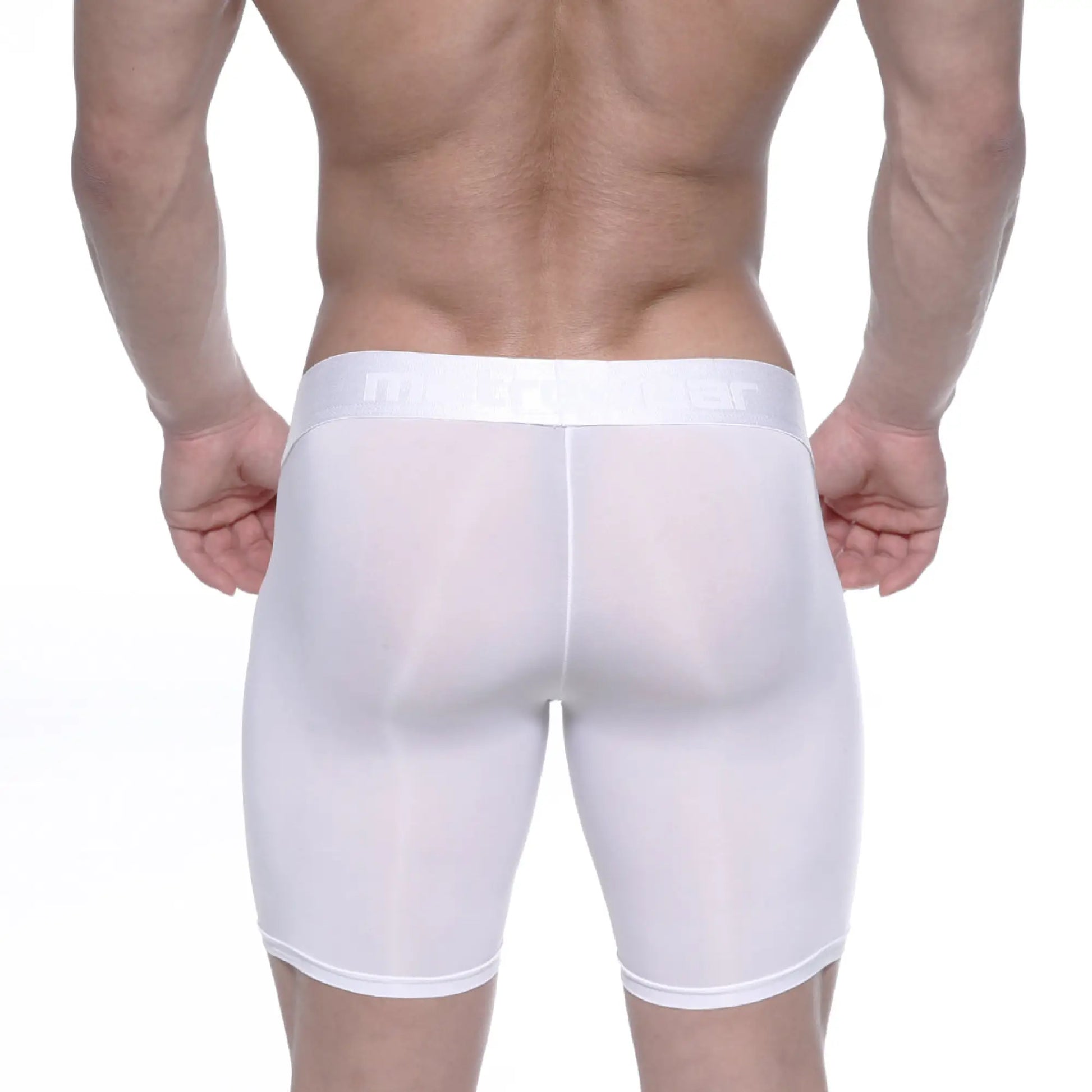 MetroMaleWear Max Long Boxer White 2035-00 sheer white mesh men’s boxer briefs with solid white waistband