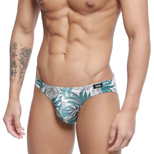 MetroMaleWear meadow bikini 5103-56 men’s briefs with white and teal tropical leaf pattern in breathable fabric
