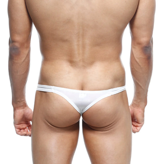 White thong from MetroMaleWear Medio Thong 0002-00 with smooth glossy fabric and minimalistic design