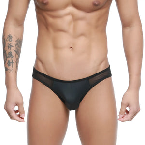 Black sheer mesh briefs with solid black waistband from MetroMaleWear mesh bikini-thong black 2972-20