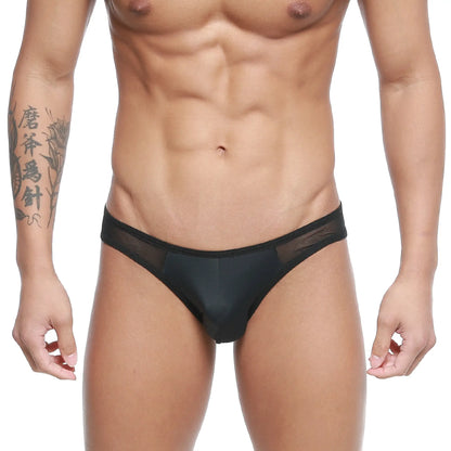 Black sheer mesh briefs with solid black waistband from MetroMaleWear mesh bikini-thong black 2972-20