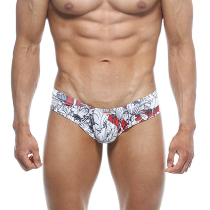 White and red floral patterned mens briefs with bold graphic design from metromalewear micro cheek escobar 2027 09