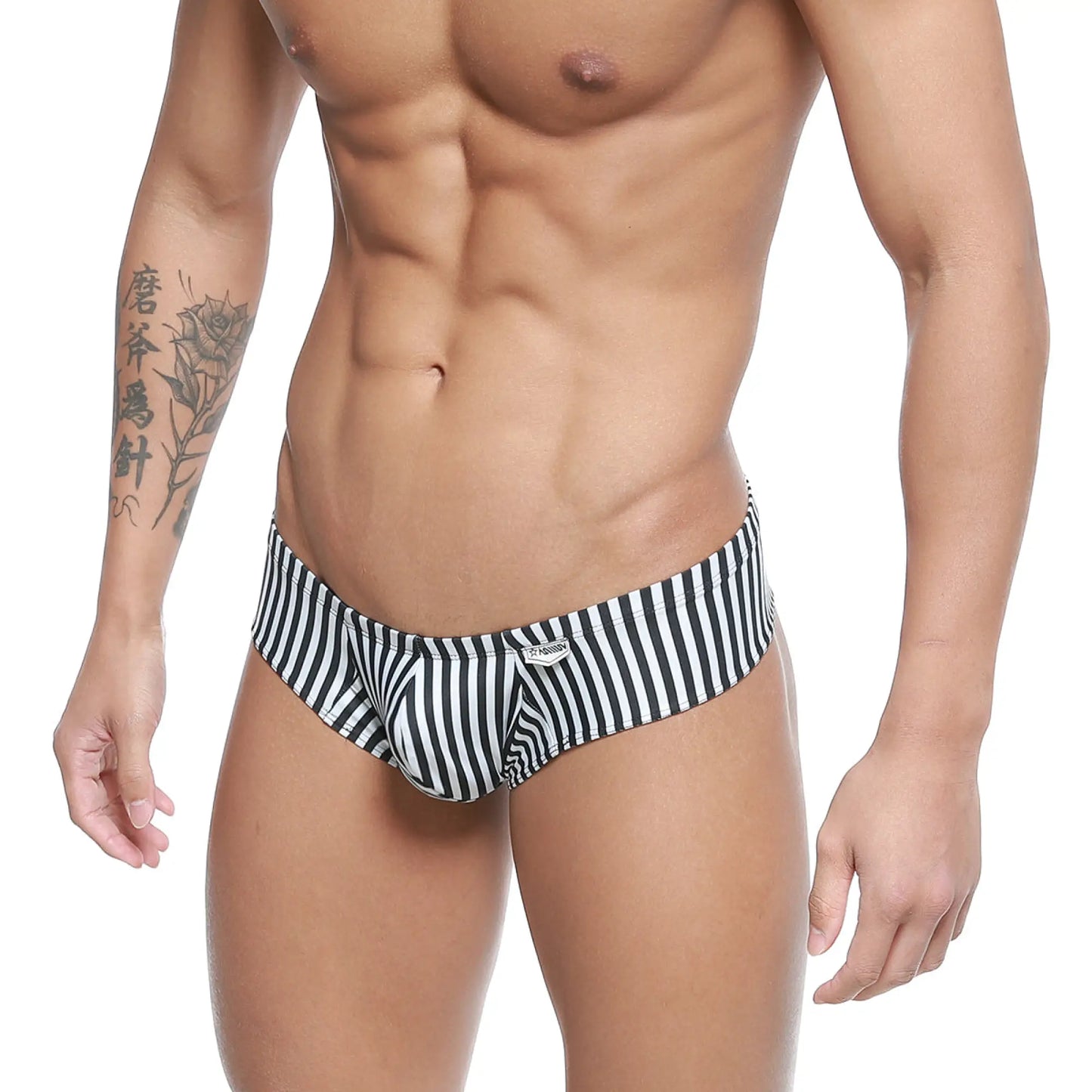 Metro male wear micro cheek jail 2027-40 black and white striped men’s briefs with snug form-fitting design
