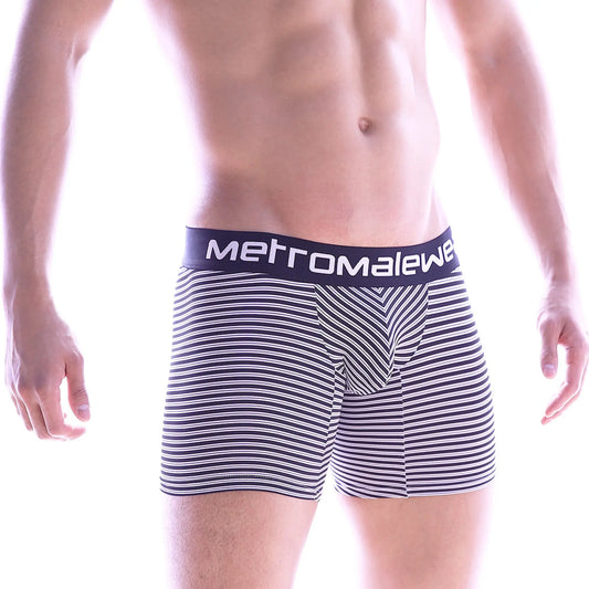 MetroMalewear micro long boxer black stripe 7017-40 men’s black and white striped boxer briefs with navy waistband