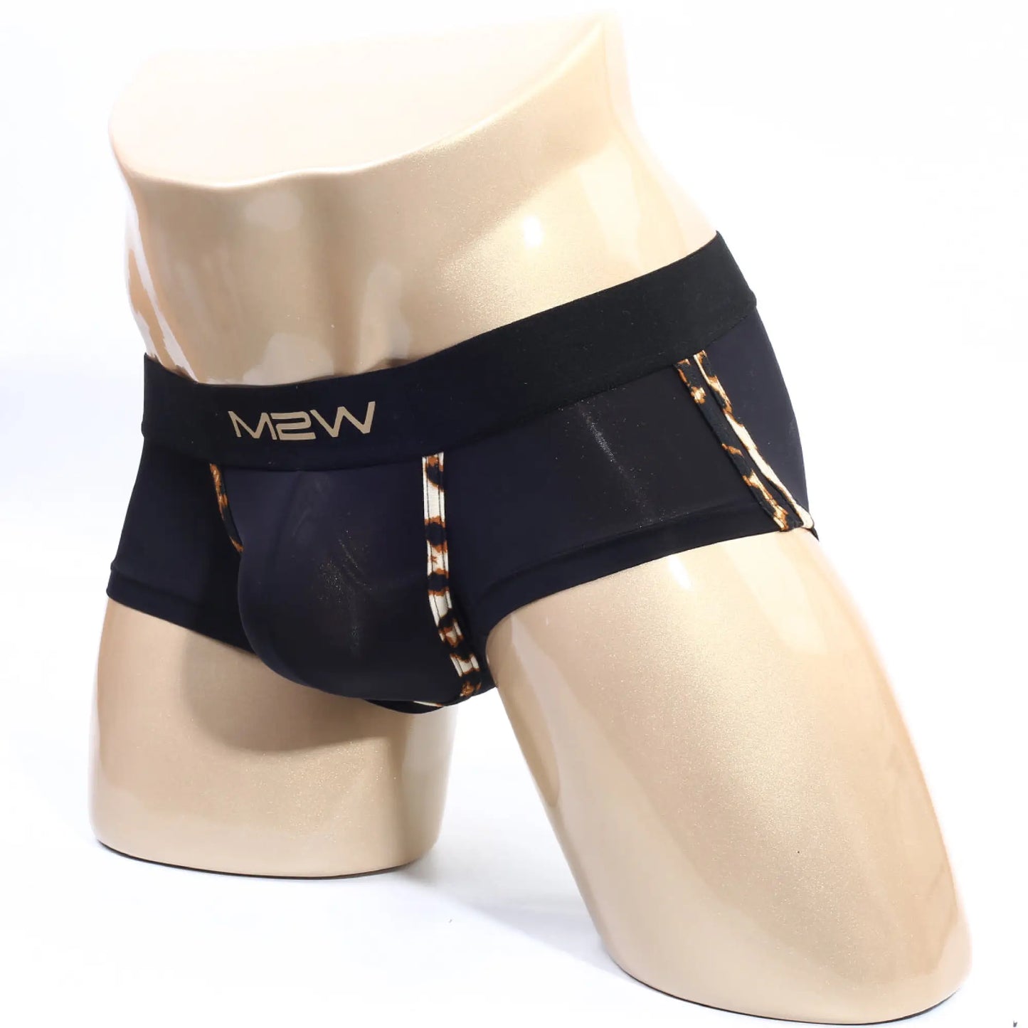 Black m2w men’s briefs with gold leopard print trim from metromalewear micro mini boxer cheetah 7013-47