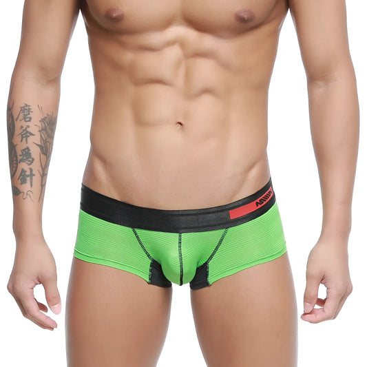 Bright green ribbed mens briefs with black waistband and red white metro male wear branding model 7013-07
