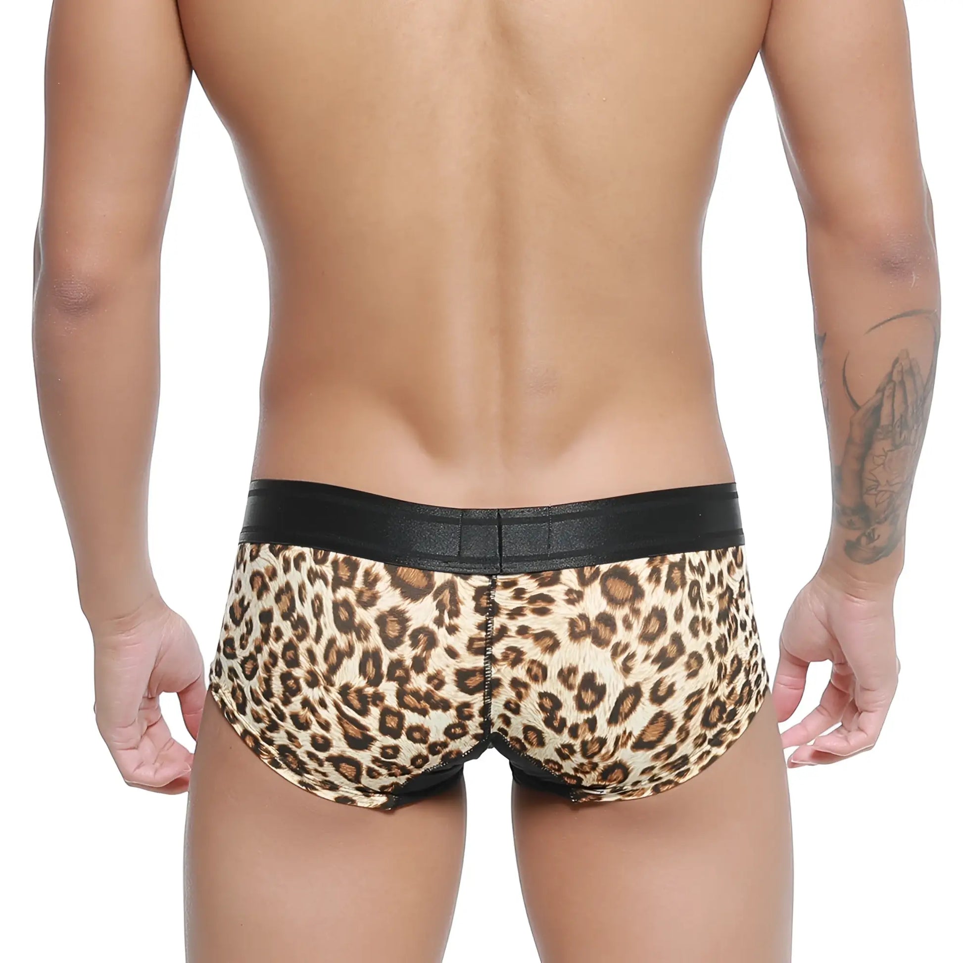 MetroMalewear micro mini boxer briefs leopard print with black elastic waistband for men